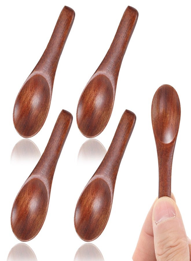 Azefnuhk 4 Pcs Tiny Spoons for Spices Jars, 2.36in Tiny Salt Spoons, Handmade Mini Wooden Spoon Set, Easy to Clean Little Wood Spoon for Sauces, Honey, Jam, Sugar, Ice Cream Mustard Cooking - Image 1