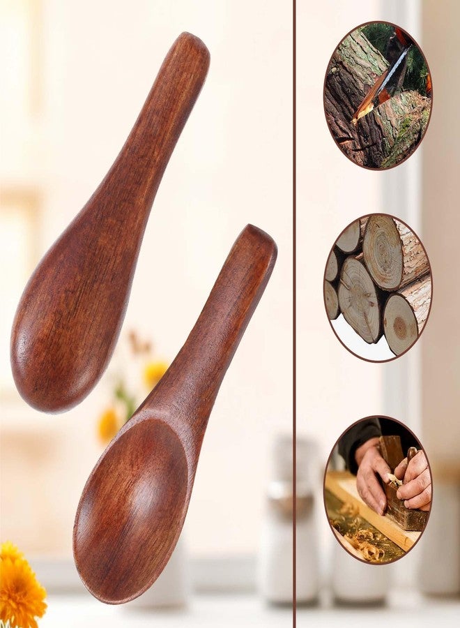 Azefnuhk 4 Pcs Tiny Spoons for Spices Jars, 2.36in Tiny Salt Spoons, Handmade Mini Wooden Spoon Set, Easy to Clean Little Wood Spoon for Sauces, Honey, Jam, Sugar, Ice Cream Mustard Cooking - Image 3
