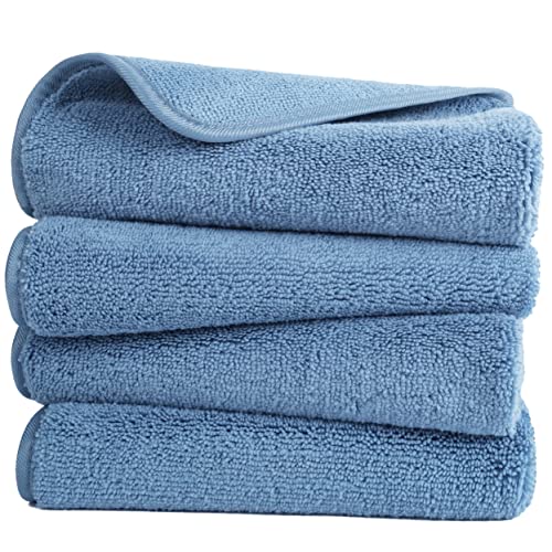 POLYTE Quick Dry Lint Free Microfiber Hand Towel, 16 x 30 in, Set of 4 (Blue) - Image 1