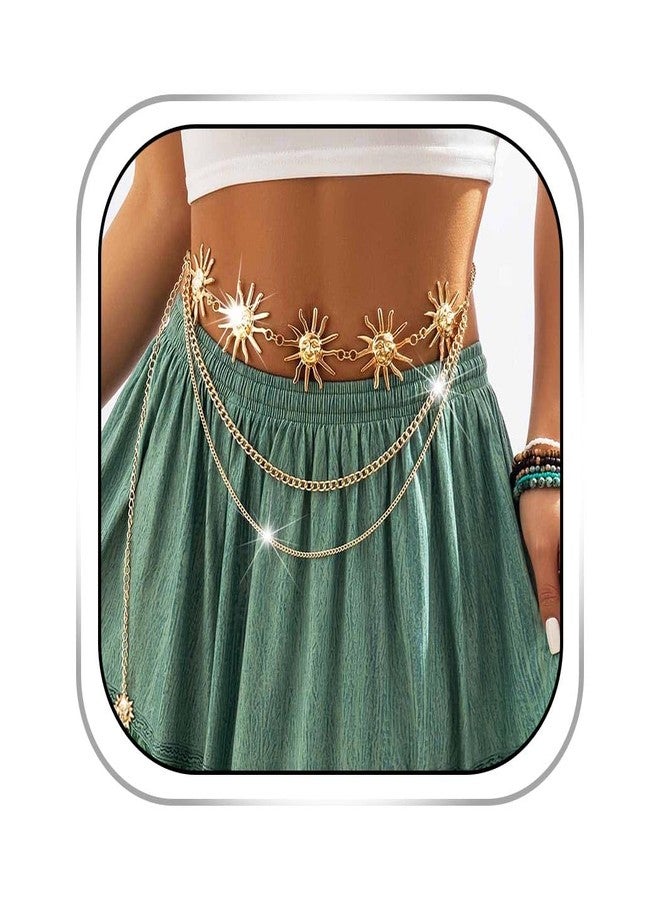 Aiosy Boho Sun Flower Body Chains Gold Layered Waist Chains Vintage Belly Chain Beach Bikini Body Jewelry Rave Nightclub Party Body Accessories for Women - Image 1