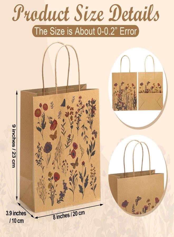 Kolldenn 24 Pcs Vintage Floral Wildflower Gift Bags Flower Kraft Paper Printed Candy Goodie Bags with Handles for Spring Party Supplies Wedding Baby Shower Birthday 8 x 3.9 x 9 in, 6 Styles - Image 2