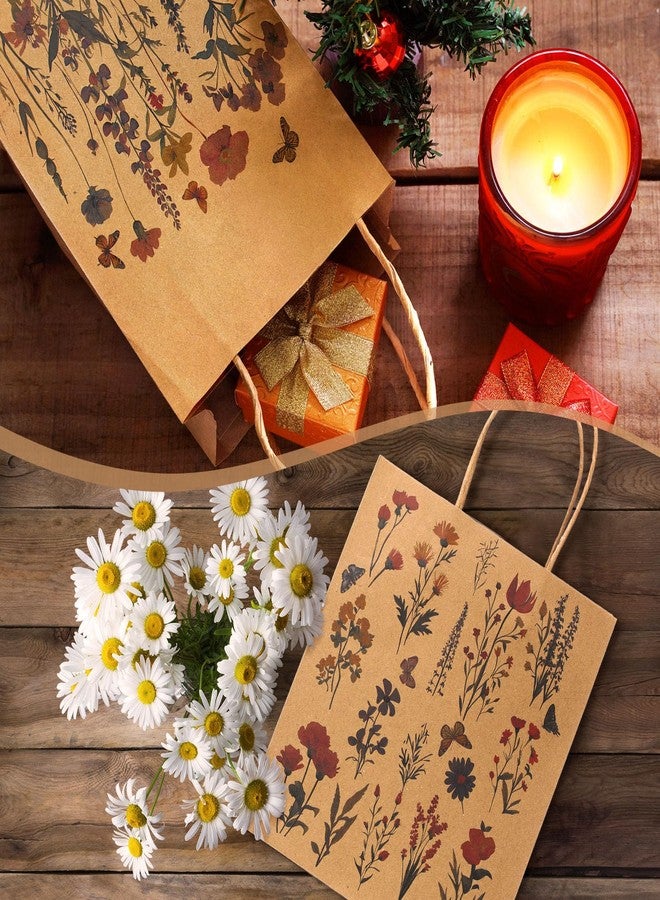 Kolldenn 24 Pcs Vintage Floral Wildflower Gift Bags Flower Kraft Paper Printed Candy Goodie Bags with Handles for Spring Party Supplies Wedding Baby Shower Birthday 8 x 3.9 x 9 in, 6 Styles - Image 4
