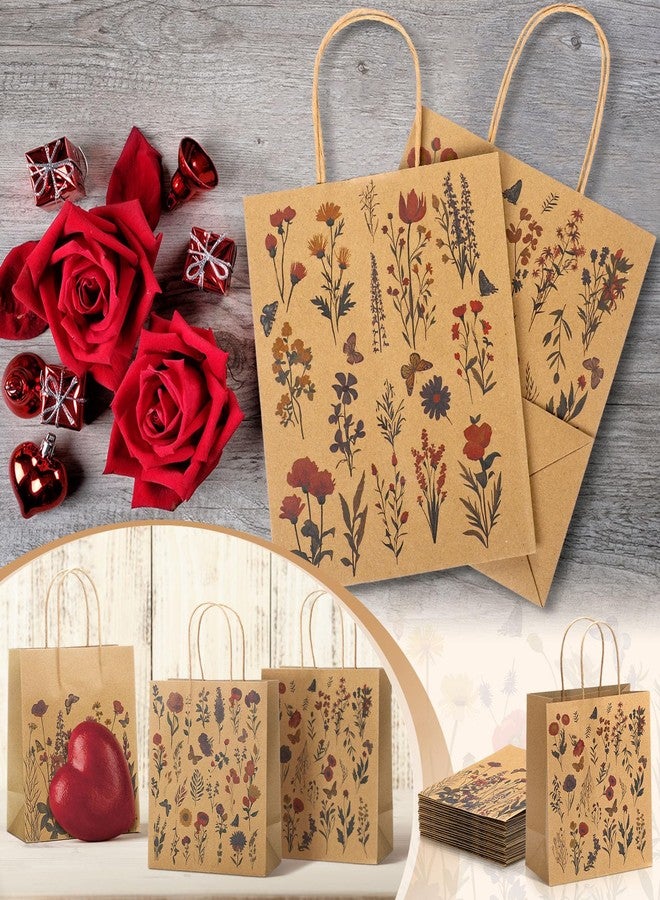 Kolldenn 24 Pcs Vintage Floral Wildflower Gift Bags Flower Kraft Paper Printed Candy Goodie Bags with Handles for Spring Party Supplies Wedding Baby Shower Birthday 8 x 3.9 x 9 in, 6 Styles - Image 5