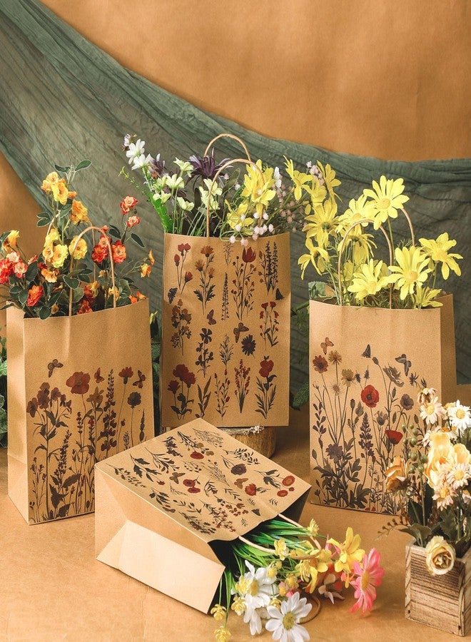 Kolldenn 24 Pcs Vintage Floral Wildflower Gift Bags Flower Kraft Paper Printed Candy Goodie Bags with Handles for Spring Party Supplies Wedding Baby Shower Birthday 8 x 3.9 x 9 in, 6 Styles - Image 3