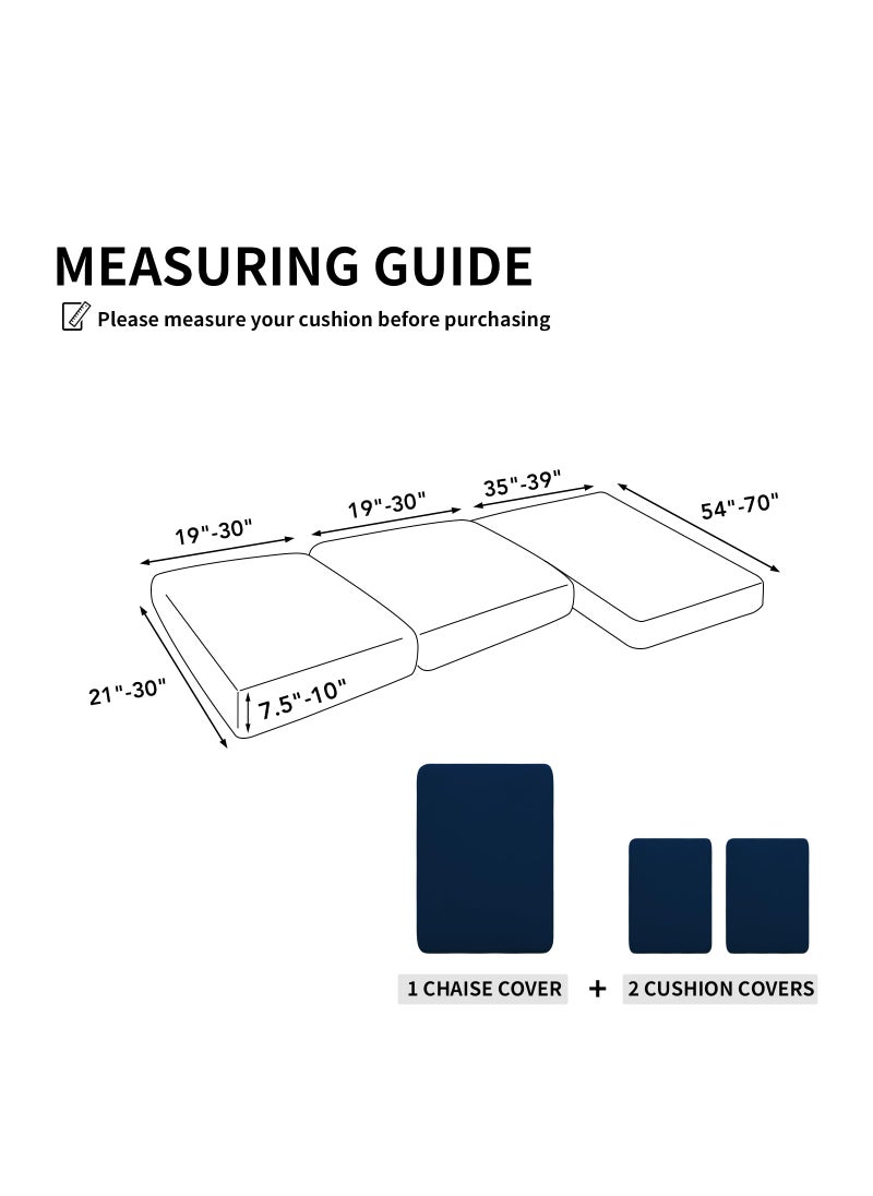 Easy-Going Easy-Going 100% Waterproof 3 Pieces Couch Cushion Covers for Sectional Sofa Left/Right L Shape Chaise Lounge Sofa Seat slipcover Anti-Slip Sofa Cover (2 Seater + 1 Chaise  Navy  - Image 5