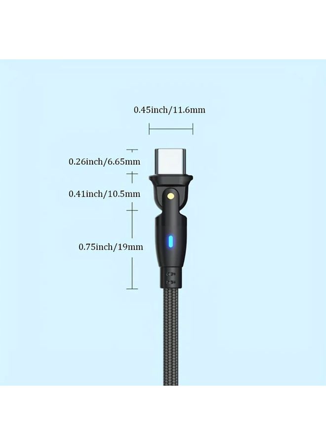 كابل USB-C إلى USB-A سريع الشحن قابل للدوران 180 درجة، بطول 2 متر (6.6 قدم)، مضفر، لمزامنة البيانات، للهواتف الذكية، باللون الأسود - Image 2