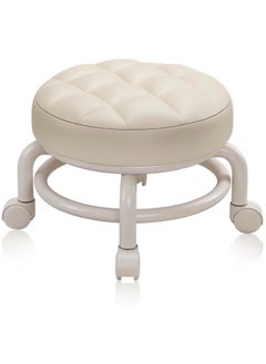 Round Rolling Low Stool- PU Leather Low Stool 360° More Comfortable Swivel with Thickened Sponge Cushion for Nail Salon, Pedicure, SPA and Home (Beige) - pzsku/Z1260B6FA946133F7A8D0Z/45/_/1730543860/f0d47d10-a50b-4f62-99b1-5df327d09b93