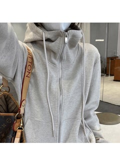 Casual Womens Sport Suit 2024 New Spring Idle Style Loose-Fit Hooded Grey Sweatshirt Bell Bottoms 2-Piece Set Gray