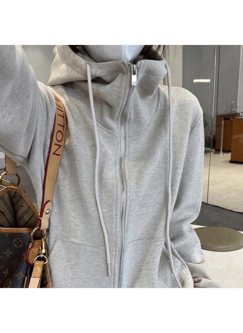 Generic - Casual Womens Sport Suit 2024 New Spring Idle Style Loose-Fit Hooded Grey Sweatshirt Bell Bottoms 2-Piece Set Gray - Image 1