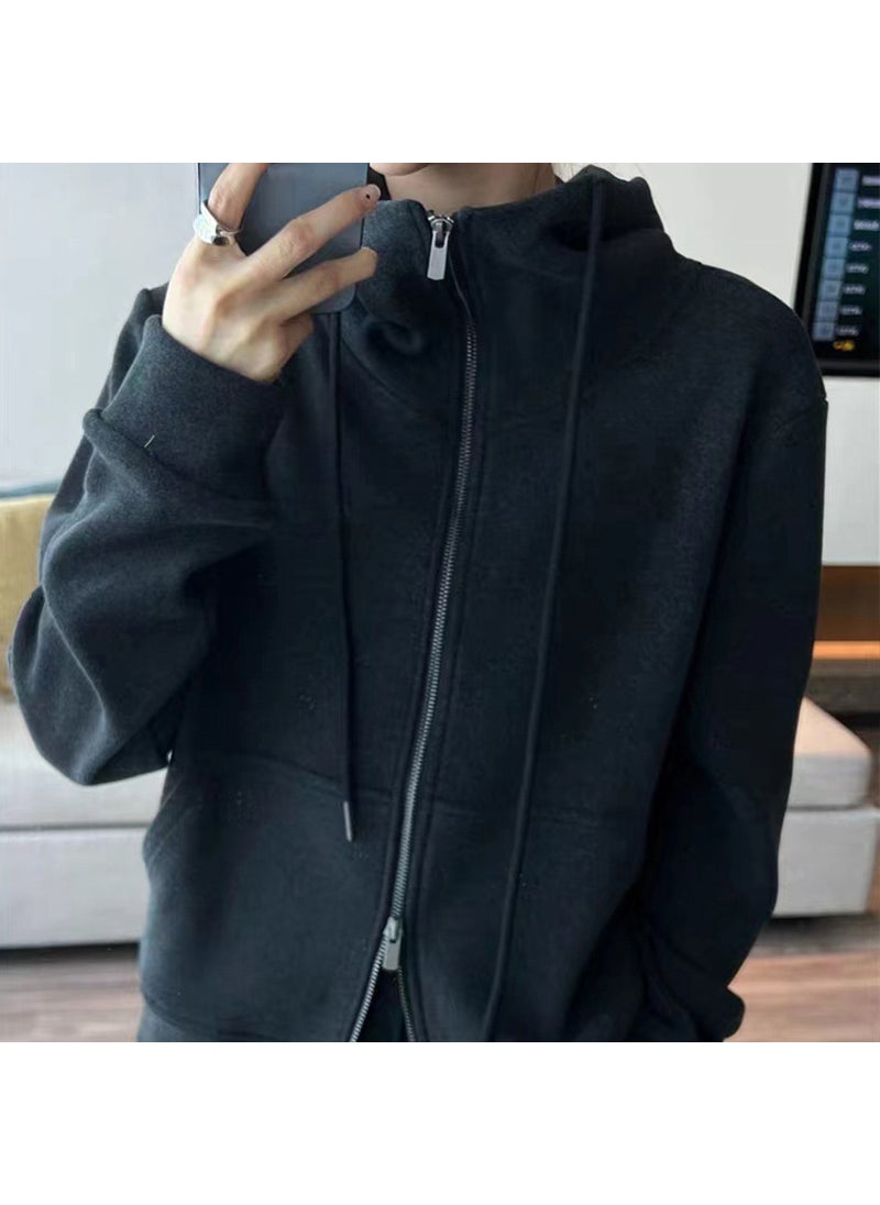 Generic - Casual Womens Sport Suit 2024 New Spring Idle Style Loose-Fit Hooded Grey Sweatshirt Bell Bottoms 2-Piece Set Gray - Image 1