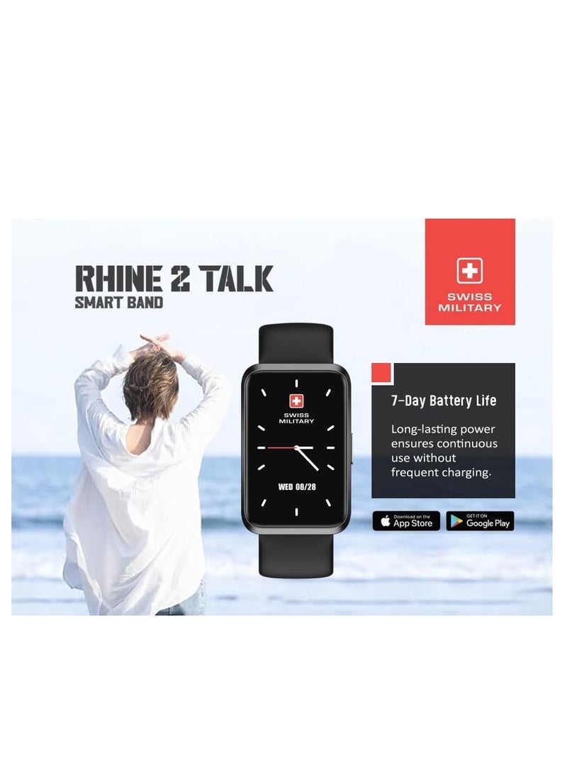 SWISS MILITARY - Swiss Military Rhine2 Smart Band 1.57” Display, Bluetooth Calling, Multi Language, Health & Sports Tracking, 7 Days Battery, IP67, iOS/Android Compatible, Black Strap - Image 1