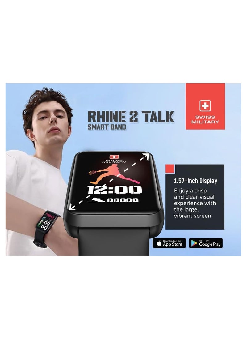 SWISS MILITARY - Swiss Military Rhine2 Smart Band 1.57” Display, Bluetooth Calling, Multi Language, Health & Sports Tracking, 7 Days Battery, IP67, iOS/Android Compatible, Black Strap - Image 1