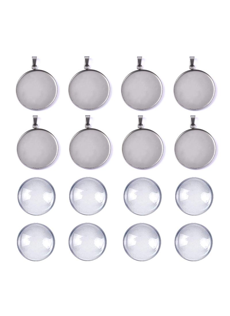 DROLE DROLE 40Pcs 30mm Stainless Steel Bezels and Cabochons  20Pcs 30mm Cabochon Pendant Trays with Necklace Clasp and 20Pcs 30mm Rond Glass Cabochons for Cameo Jewelry 