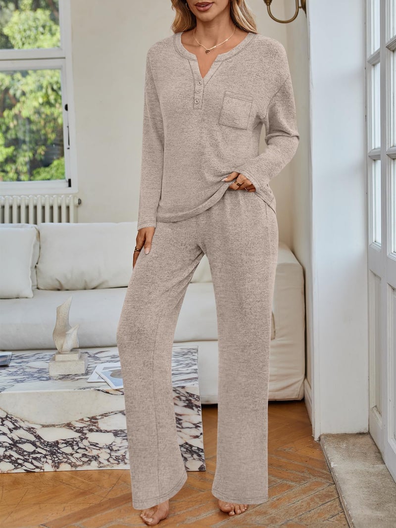 LILLUSORY Womens 2 Piece Lounge Sets Winter Outfits 2026 Sweatsuit Matching Pjs Airport Vacation Travel Fall Pajamas Fashion Khaki XL - Image 2