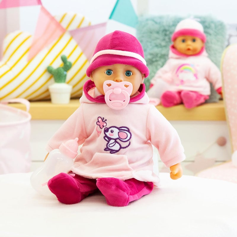 Bayer Design 93824BD First Words Baby Interactive doll, talking, sounds, soft body, bottle, dummy, 38cm - Image 3