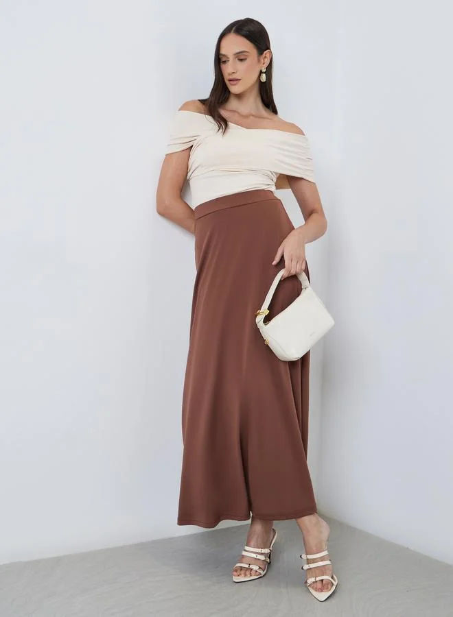Styli Solid Knit A-Line Maxi Skirt