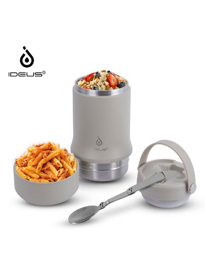 Ideus 20oz/600ml Insulated Food Jar with Foldable Spoon, Brand, For Kids & Adults Thermos for Hot Food, Food Saver Jar & Soup Container to Keep Hot and Fresh (Celadone) - Image 1