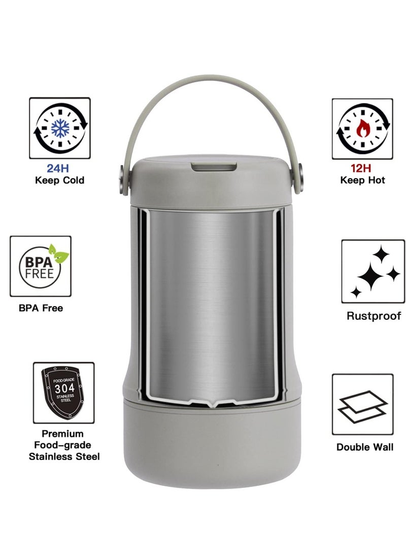 Ideus 20oz/600ml Insulated Food Jar with Foldable Spoon, Brand, For Kids & Adults Thermos for Hot Food, Food Saver Jar & Soup Container to Keep Hot and Fresh (Celadone) - Image 3