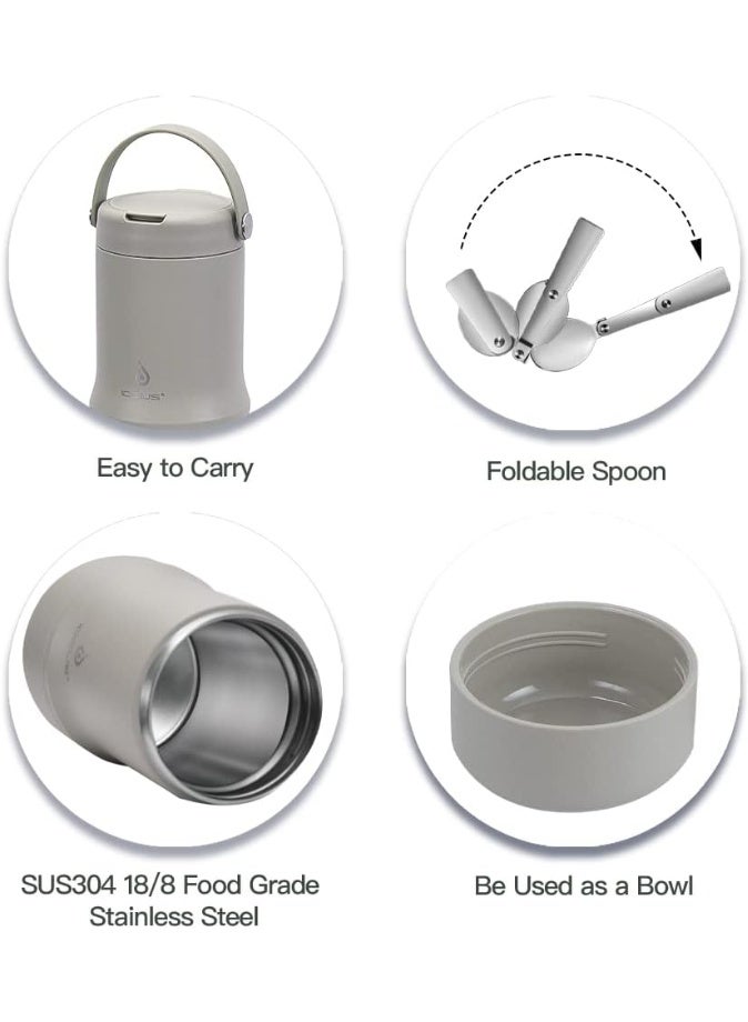 Ideus 20oz/600ml Insulated Food Jar with Foldable Spoon, Brand, For Kids & Adults Thermos for Hot Food, Food Saver Jar & Soup Container to Keep Hot and Fresh (Celadone) - Image 5