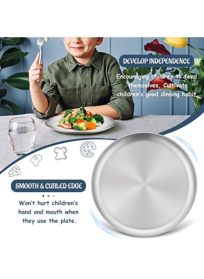 HaWare 8-Piece 18/8 Stainless Steel Kids Plates, 8 Inches Metal Dinner Plates for Toddler Children, Round Serving Plates for Feeding Camping, Non-Toxic Dishes, Shatterproof & Reusable, Dishwasher Safe - Image 5
