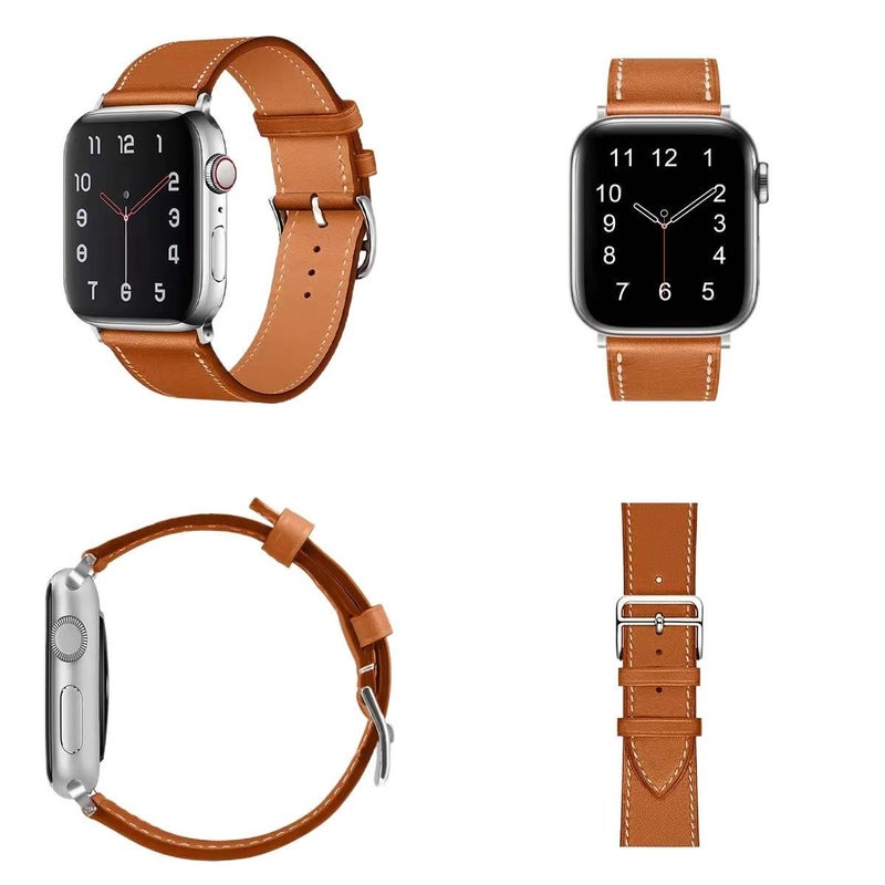AD Blue Classic Leather Strap Smartwatch Band Compatible with Apple Watch with Adjustable Fit Replacement Strap for Daily Wear - Image 3