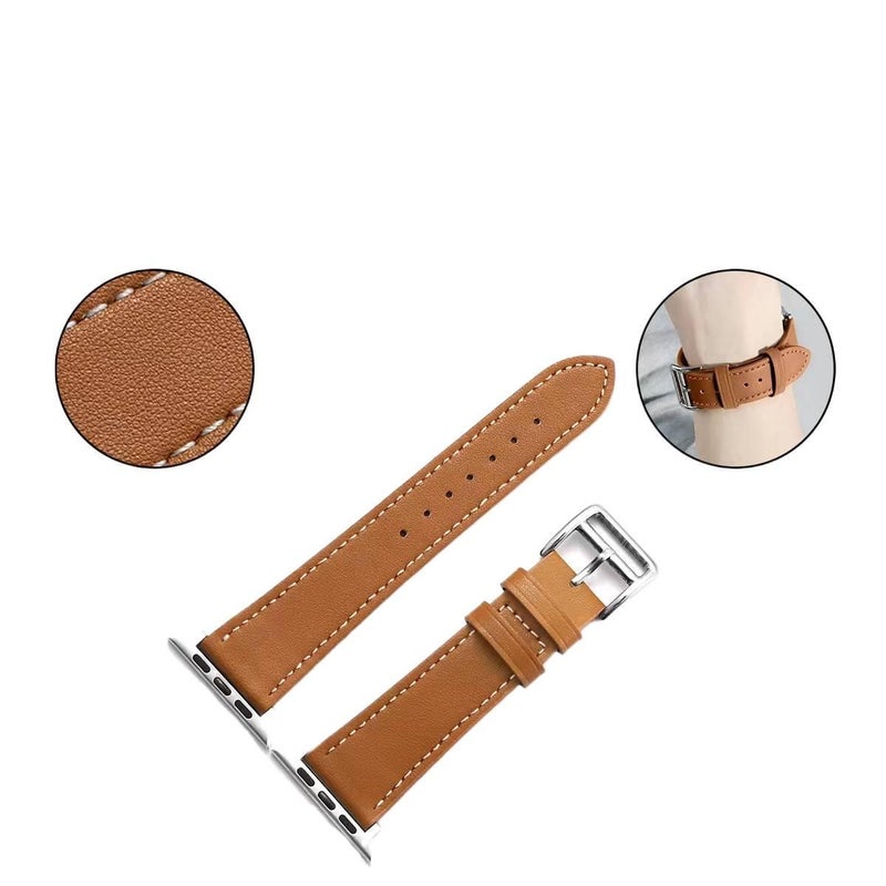 AD Blue Classic Leather Strap Smartwatch Band Compatible with Apple Watch with Adjustable Fit Replacement Strap for Daily Wear - Image 4