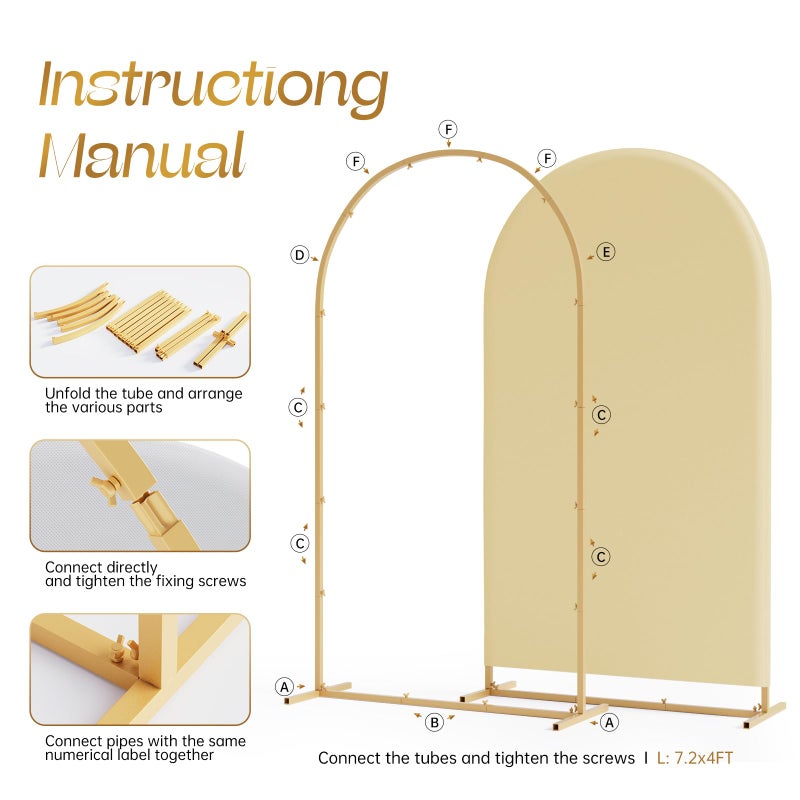 Toolterritary Set of 3 Metal Arch Backdrop Stand with Cover Set, (7.2FT, 6.6FT, 6FT Wedding Arch and Cover Set), Backdrop Arch for Party, Baby Shower, Birthday, and Graduation Ceremony - Image 3