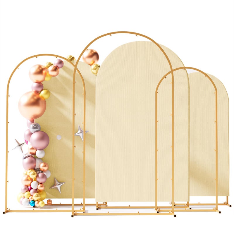 Toolterritary Set of 3 Metal Arch Backdrop Stand with Cover Set, (7.2FT, 6.6FT, 6FT Wedding Arch and Cover Set), Backdrop Arch for Party, Baby Shower, Birthday, and Graduation Ceremony - Image 1