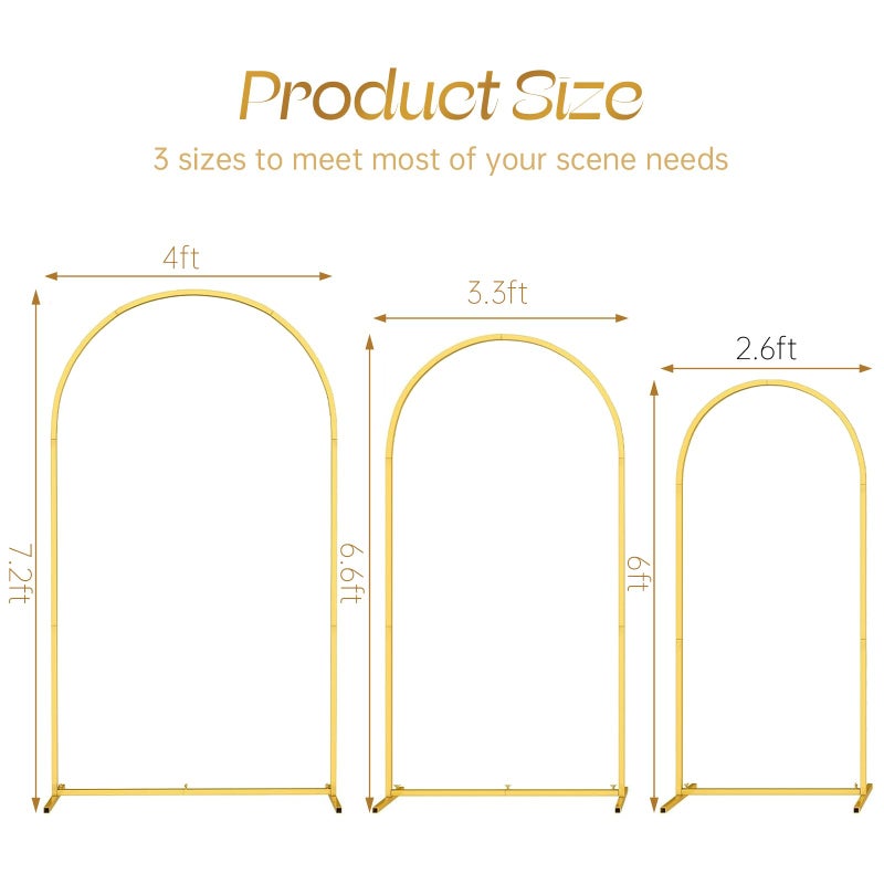 Toolterritary Set of 3 Metal Arch Backdrop Stand with Cover Set, (7.2FT, 6.6FT, 6FT Wedding Arch and Cover Set), Backdrop Arch for Party, Baby Shower, Birthday, and Graduation Ceremony - Image 2
