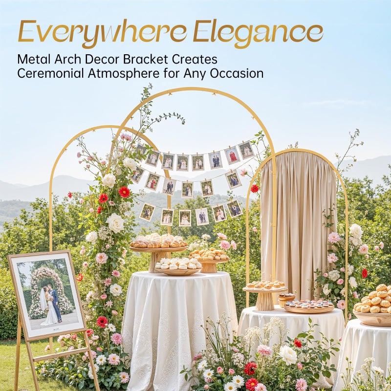 Toolterritary Set of 3 Metal Arch Backdrop Stand with Cover Set, (7.2FT, 6.6FT, 6FT Wedding Arch and Cover Set), Backdrop Arch for Party, Baby Shower, Birthday, and Graduation Ceremony - Image 4