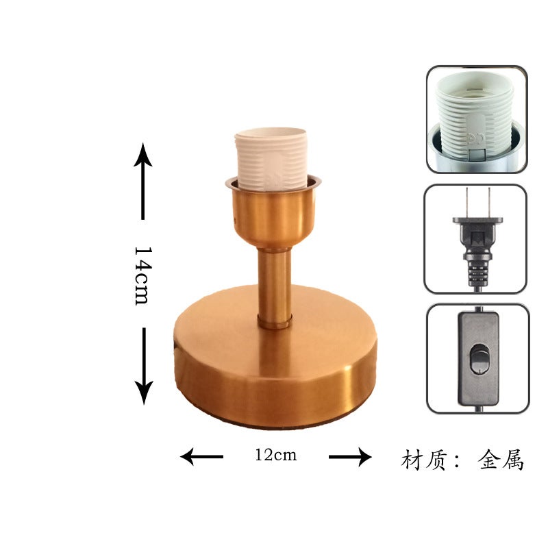 Generic Black metal paint straight rod table lamp base accessories E27 cable lamp holder Internet celebrity homemade diy iron lamp holder 12x13cm high gold Bronze thick rod base
