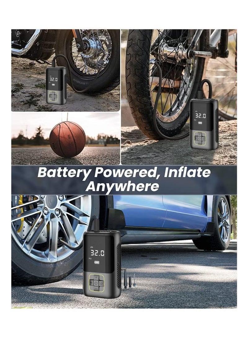 تايجر Portable Car Air Pump 150 PSI Digital Tire Inflator with LED Display | Rechargeable USB-C Cordless Air Compressor | Smart Automatic Tire Pump for Cars, Motorcycles, Bicycles & Sports Balls | Built-in LED Light, Fast Inflation, Compact Design & Preset Pressure Control | Ideal Car Accessory for Emergency & Daily Use - Image 3