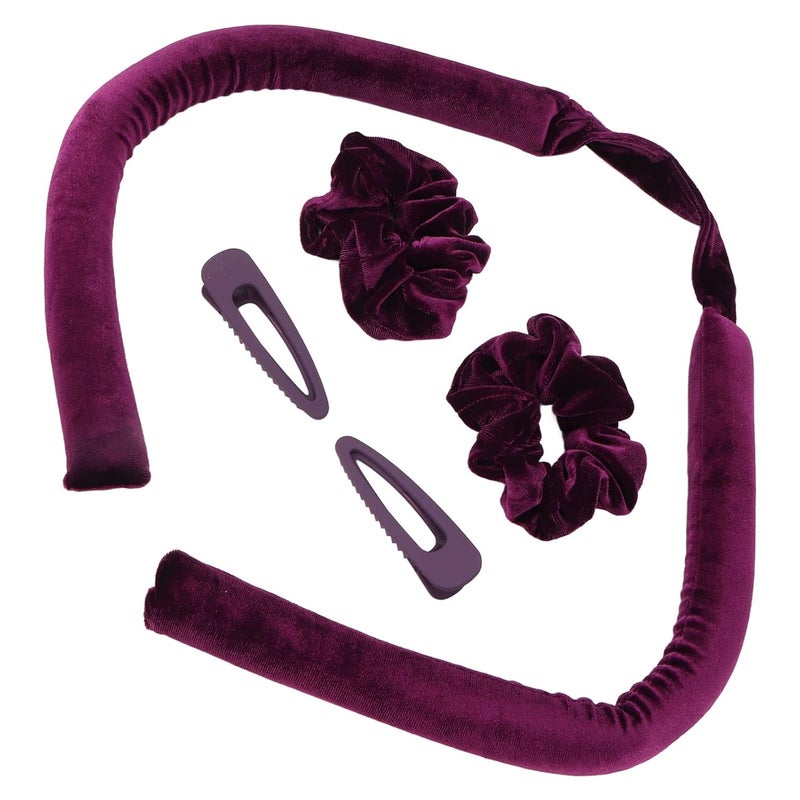 Heatless Hair Rollers, Heatless Curling Rod Headband Hair Curl Ribbon Rollers with Hair Clips Scrunchies for Sleeping Purple - Image 5