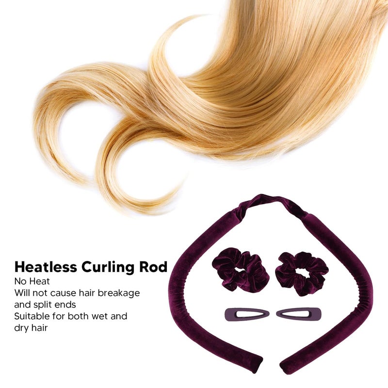 Heatless Hair Rollers, Heatless Curling Rod Headband Hair Curl Ribbon Rollers with Hair Clips Scrunchies for Sleeping Purple - Image 3