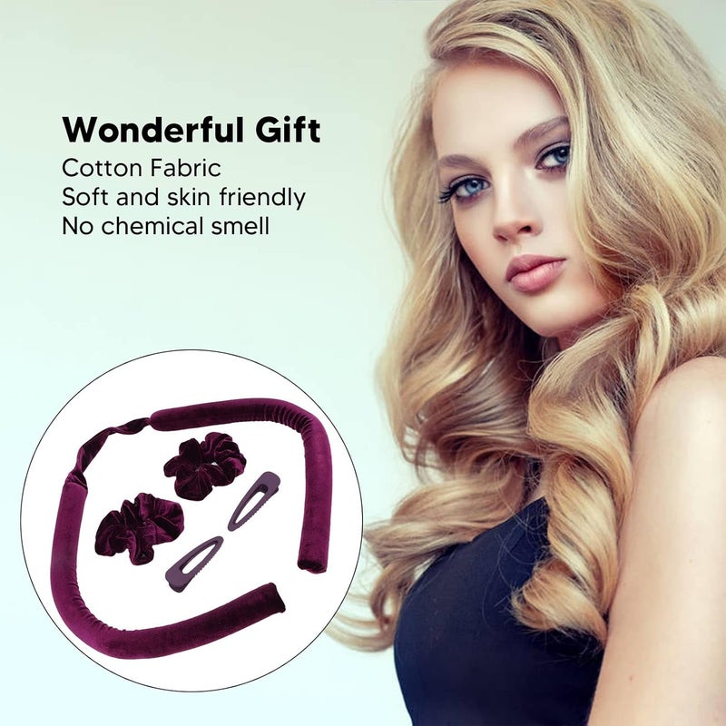 Heatless Hair Rollers, Heatless Curling Rod Headband Hair Curl Ribbon Rollers with Hair Clips Scrunchies for Sleeping Purple - Image 2