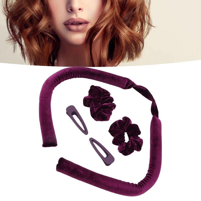 Heatless Hair Rollers, Heatless Curling Rod Headband Hair Curl Ribbon Rollers with Hair Clips Scrunchies for Sleeping Purple - Image 4