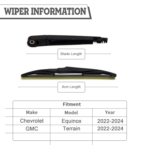 HODEE Rear Wiper Arm & Blade Kit,Exact-Fit Replacement for 2022-2024 Chevrolet Chevy Equinox GMC Terrain,OEM-Style Fit,Easy Install in Minutes,Complete Hardware Included (Cap/Nut),Streak-Free Wipe - Image 2