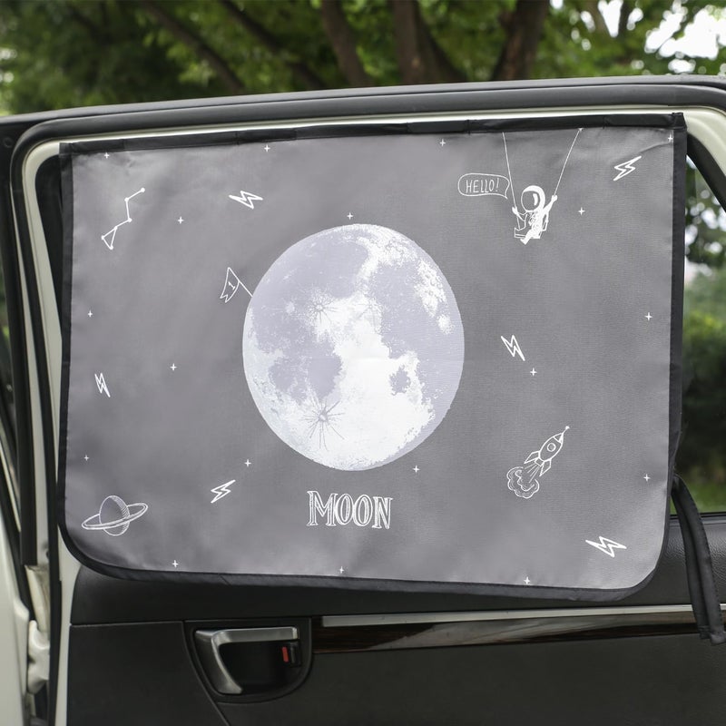 bebedeco Magnetic Car Sun Shade Curtain for Side Window – Sun Blocker and UV Protector for Baby, Kids, and Pets – Universal Fit with Built-in Magnets for Steel-Framed Door (Moon) - Image 1