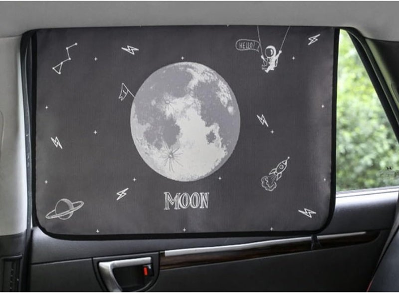 bebedeco Magnetic Car Sun Shade Curtain for Side Window – Sun Blocker and UV Protector for Baby, Kids, and Pets – Universal Fit with Built-in Magnets for Steel-Framed Door (Moon) - Image 2