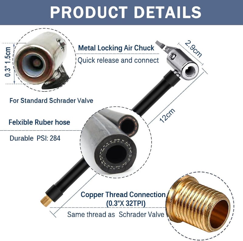 Melphan-Auto 2PCs Air Inflator Hose Adapter Convert Twist On Connection to Lock On Connection, Locking Air Chuck with Hose and Standard Tire Valve Fine Thread - Image 2