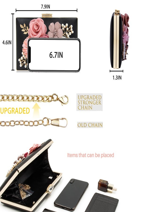 Milisente Evening Bag for Women, Flower Wedding Evening Clutch Purse Bride Floral Clutch Bag（Black - Image 4