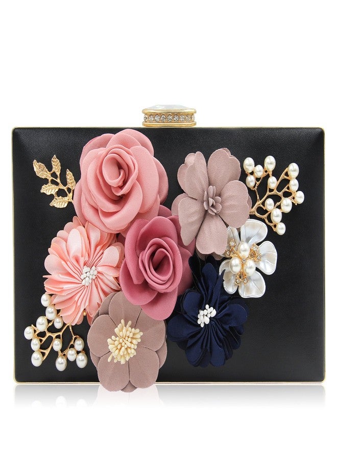 Milisente Evening Bag for Women, Flower Wedding Evening Clutch Purse Bride Floral Clutch Bag（Black - Image 1