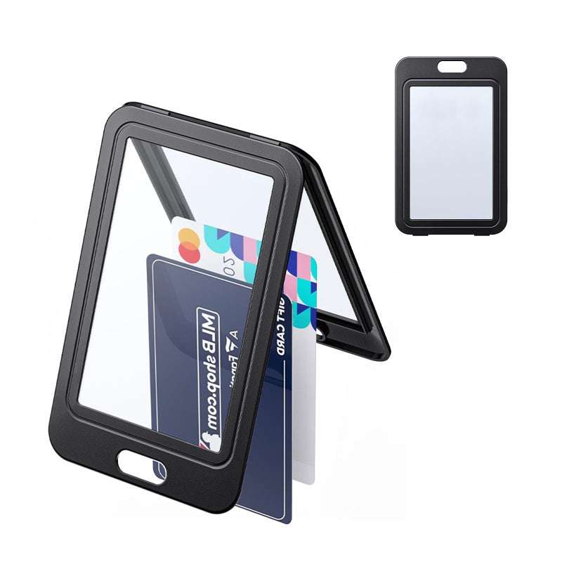 Uniclife 1 Pack ID Badge Holder with Double-Sided Windows Vertical Hard Plastic Case Black Card Protector Pouch for Office School ID Credit Cards Proximity Key Cards Driverâ€™s Licenses and Passes - Image 1