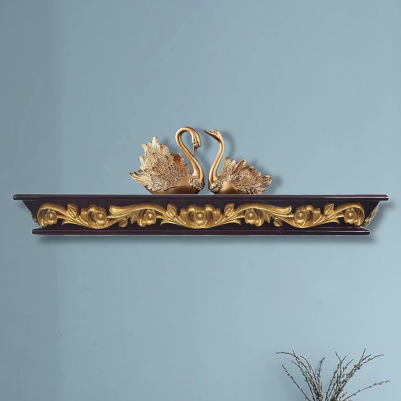 Phoenix home decor Solid Wood Carved Wall shelve for Living Room Brown Italian Wooden Wall Shelf