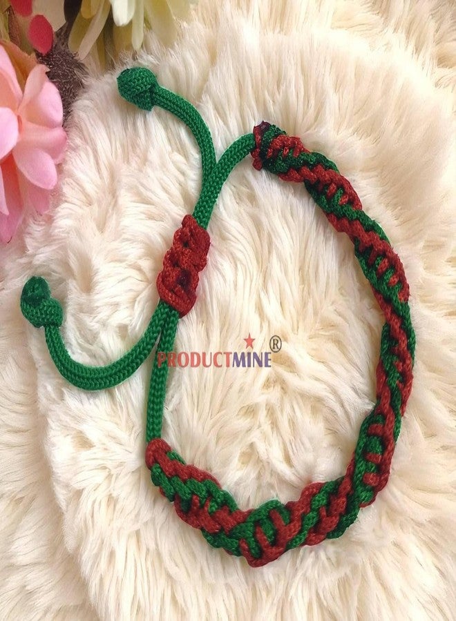 PRODUCTMINE سوار PRODUCTMINE® مصنوع يدويًا باللونين الأخضر والأحمر، سوار معصم قابل للتعديل، سوار صداقة للنساء والرجال، لطيف على البشرة - Image 2