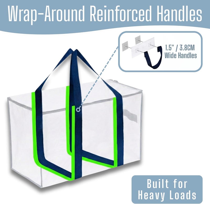 فينو مجموعة المكونة من 4 أكياس نقل، لوازم نقل، صناديق نقل، صناديق تخزين تعبئة جامعية بغطاء بديل، حقائب ثقيلة، كبيرة جدًا، مقابض متينة، سحاب، للتغليف (شفاف، 4 قطع) - Image 2