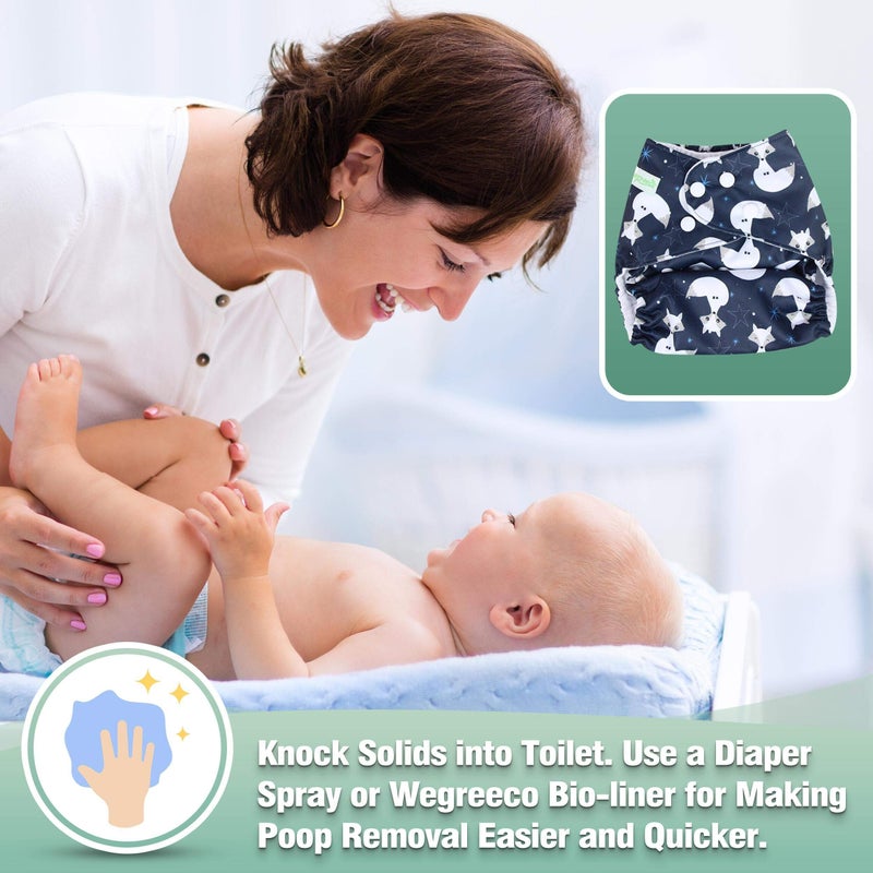 wegreeco Cloth Diapers 6 Pack with 6 Inserts & 1 Wet Bag, Washable Cloth Diapers for Babies, One Size Adjustable Reusable (Cool Animals) - Image 5