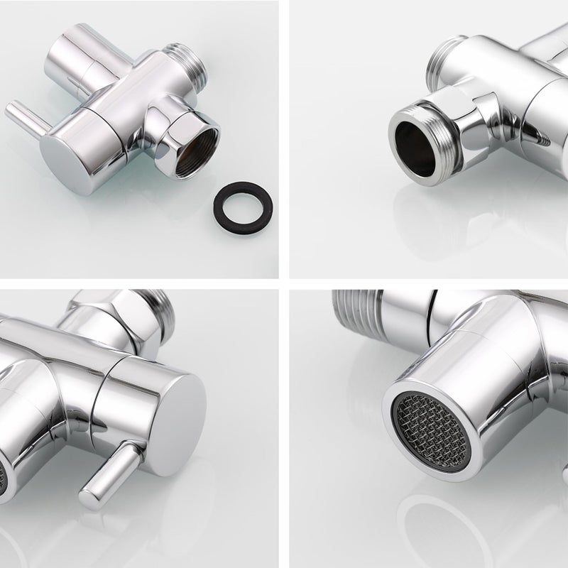 Roscid 3 Way Shower Diverter Valve  Solid Brass Shower Diverter Valve  Sink Valve Diverter Faucet Splitter For Kitchen Or Bathroom  Faucet Diverter Valve Adapter With M22-M24  M22-G1/2 Adaptor  Sliver - Image 5