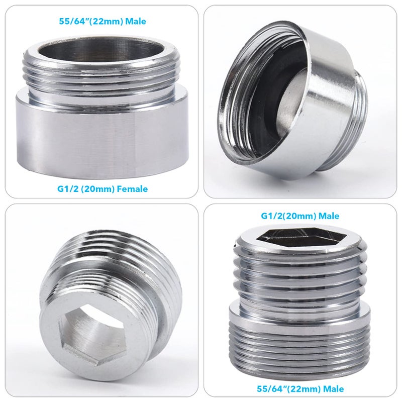 Roscid 3 Way Shower Diverter Valve  Solid Brass Shower Diverter Valve  Sink Valve Diverter Faucet Splitter For Kitchen Or Bathroom  Faucet Diverter Valve Adapter With M22-M24  M22-G1/2 Adaptor  Sliver - Image 3