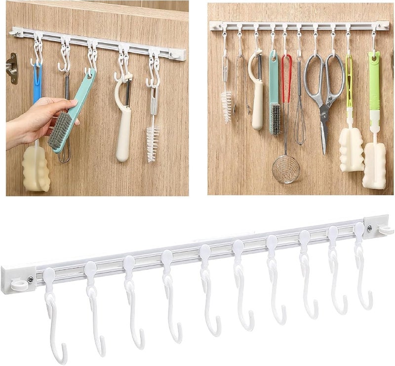 NHSK Enterprise NHSK Enterprise Wall Mounted Hanger Multifunctional Slide Rail Hook Key Track for Kitchen Bathroom Utensil Rack with 10 Hook Hanging Pot Rack Hanger Adhesive Coat Hook Rail Multi Purpose 1 pcs  - Image 1